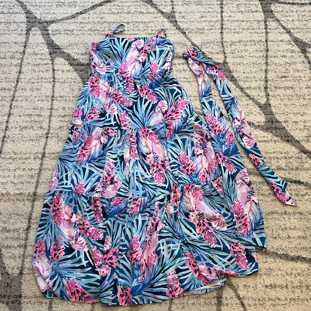 Lilly Pulitzer Blue Pink Tropical Print Maxi Dress - Picture 6 of 9